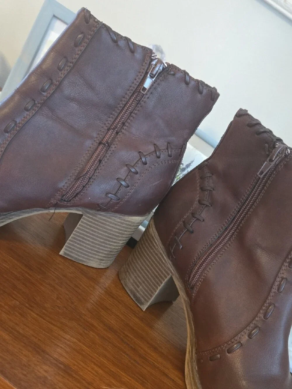 Maurices Brown Whipstitch Block Heel Ankle Boots Size 9 1/2